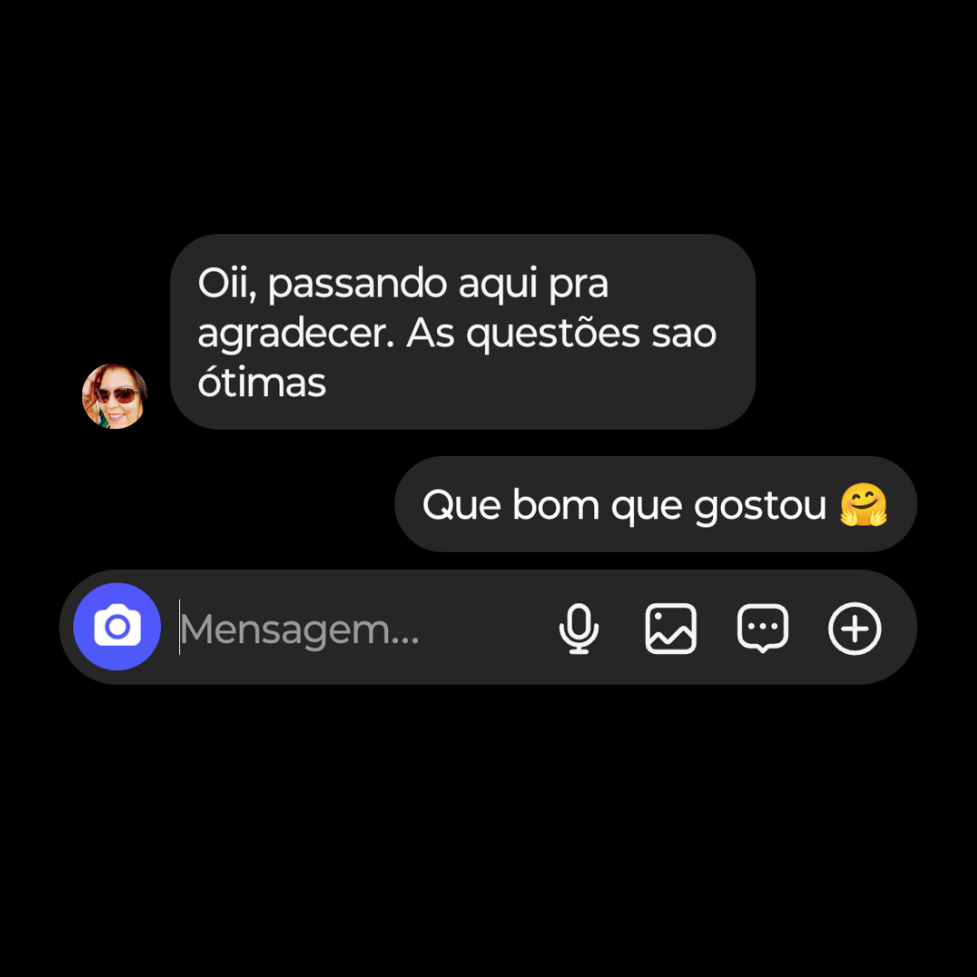 Aluna agradece e elogia as questões